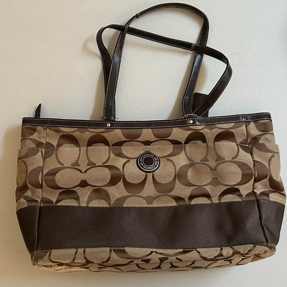 Coach Purse Signature Brown Tote Shoulder Bag